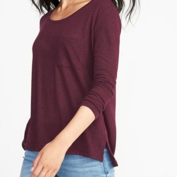 Old Navy Long Sleeve Linen Blend Boyfriend Tee - Picture 2 of 2